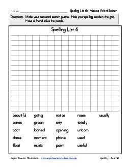 List 6: Make a Word Search Spelling Worksheet