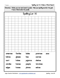 List 16: Make a Word Search Spelling Worksheet