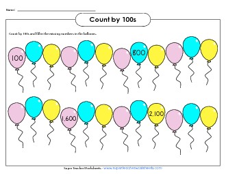 Balloons - Count by 100s Counting Worksheet