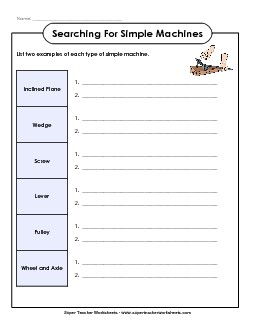 Finding Simple Machines Free Worksheet