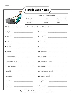 Simple Machines & Everyday Items Worksheet