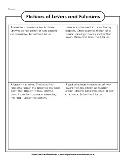 Drawing Levers and Fulcrums Simple Machines Worksheet