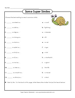 Matching Common Similes Similes Metaphors Worksheet