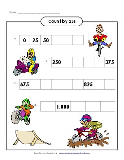 Bikers - Count by 25s Free Counting Worksheet