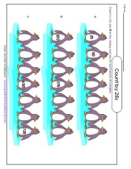 Penguins - Count by 25s Free Counting Worksheet