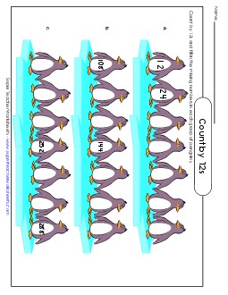 Penguins - Count By 12s Free Counting Worksheet