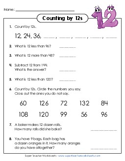 Count By 12s - Questions Counting Worksheet