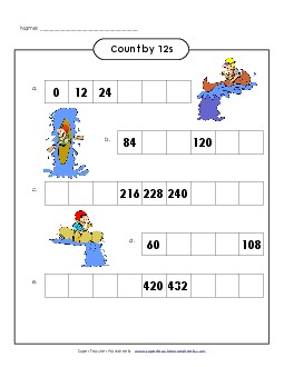 Kayaks - Count By 12s Counting Worksheet