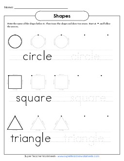 Trace & Write Shapes Free Geometry Worksheet