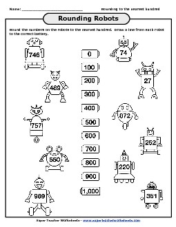 Rounding Robots (Nearest 100) Free Worksheet