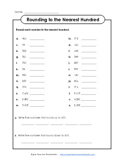 Rounding to the Nearest Hundred Worksheet