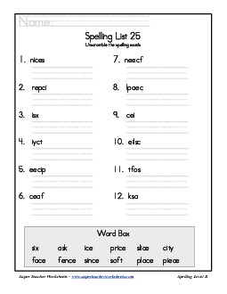 List 25: Word Scramble Spelling Worksheet