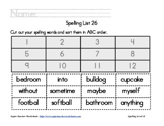 List 26:  ABC Order Spelling Worksheet