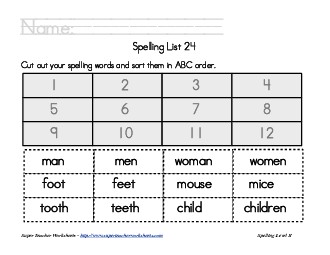 List 24:  ABC Order Spelling Worksheet