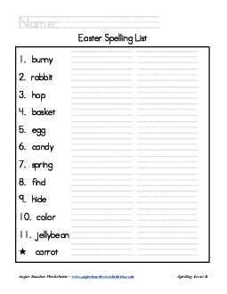 Holiday List - Easter Spelling Worksheet