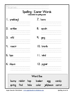 Holiday List - Easter: Unscramble Spelling Worksheet