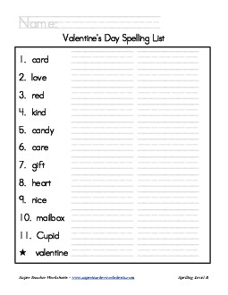 Holiday List - Valentine\'s Day Spelling Worksheet