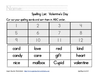 Holiday List - Valentine\'s Day: ABC Order Spelling Worksheet