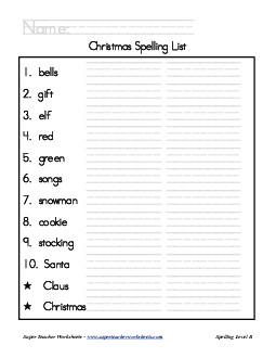 Holiday List - Christmas Spelling Worksheet