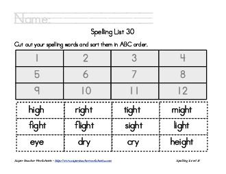 List 30:  ABC Order Spelling Worksheet