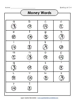 List 4: Money Words Spelling Worksheet