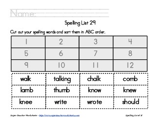 List 29:  ABC Order Spelling Worksheet