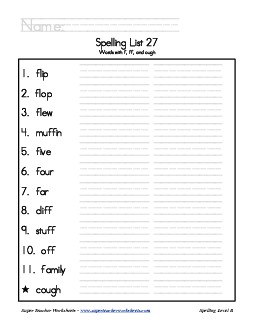 List 27: Word List Spelling Worksheet