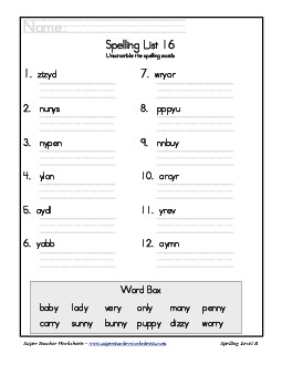 List 16: Word Scramble Spelling Worksheet