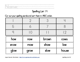 List 14:  ABC Order Spelling Worksheet