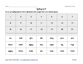 List 2:  ABC Order Free Spelling Worksheet