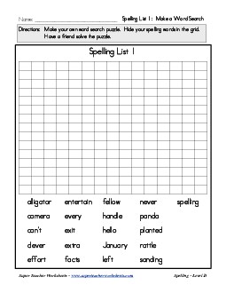 List 1: Make a Word Search Free Spelling Worksheet