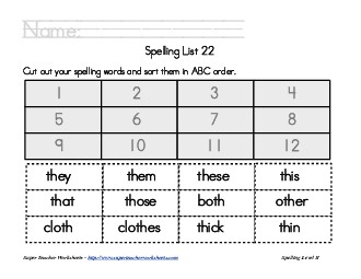 List 22:  ABC Order Spelling Worksheet