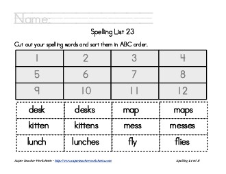 List 23:  ABC Order Spelling Worksheet