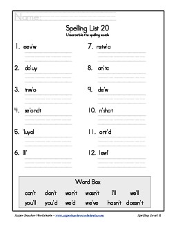 List 20: Word Scramble Spelling Worksheet