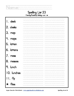 List 23: Word List Spelling Worksheet