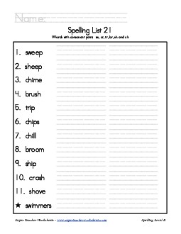 List 21: Word List Spelling Worksheet