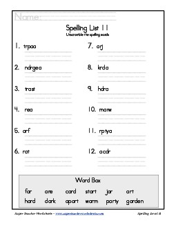 List 11: Word Scramble Spelling Worksheet