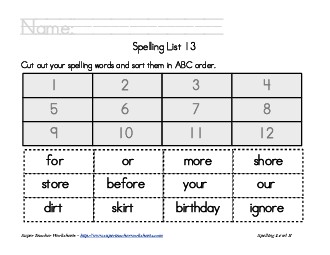 List 13:  ABC Order Spelling Worksheet