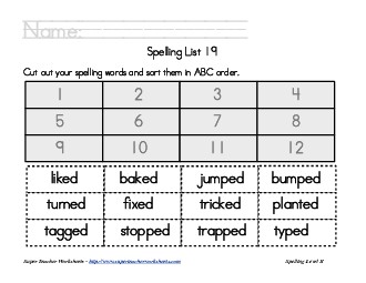 List 19:  ABC Order Spelling Worksheet