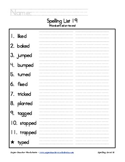 List 19: Word List Spelling Worksheet