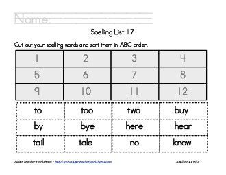 List 17:  ABC Order Spelling Worksheet