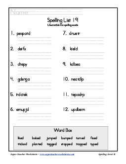 List 19: Word Scramble Spelling Worksheet