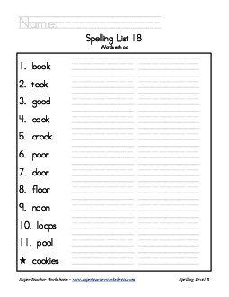 List 18: Word List Spelling Worksheet