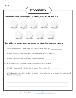 Probability Marbles #2  (Basic) Worksheet