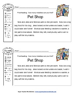 Proofreading:  Pet Shop Editing Worksheet