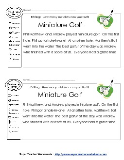 Proofreading: Miniature Golf Editing Worksheet