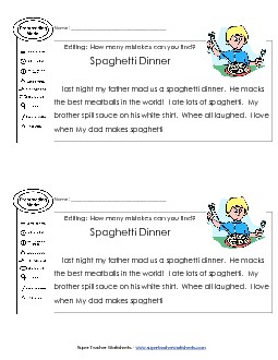 Proofreading:  Spaghetti Editing Worksheet