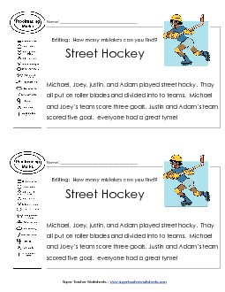 Proofreading:  Street Hockey Editing Worksheet