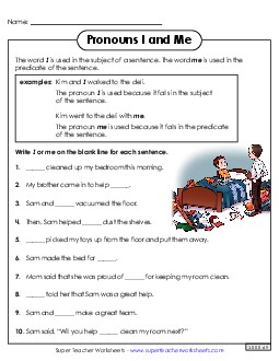 Pronouns: I and Me (Basic) Worksheet