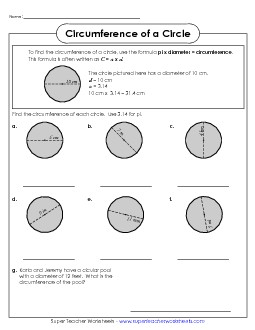 Circumference of a Circle 1 Free Geometry Worksheet